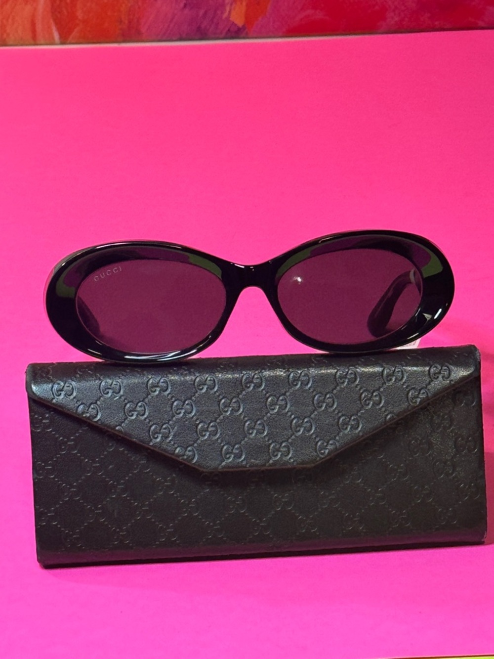Gucci Black Oval Women's Sunglasses size 54/17 with Black GG Case - Picture 5 of 13
